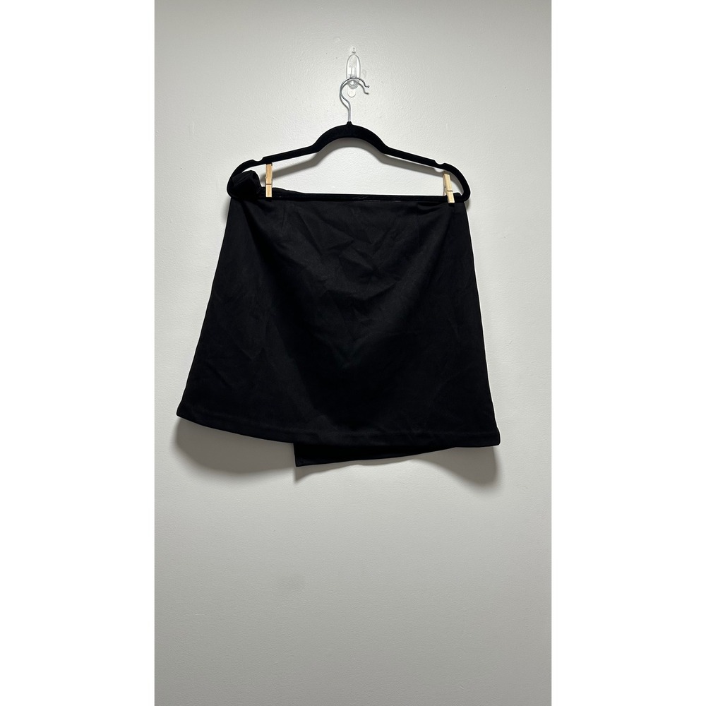 Banana Republic Black Faux Suede D-Ring Wrap Mini Skirt Size 14 - Picture 2 of 7
